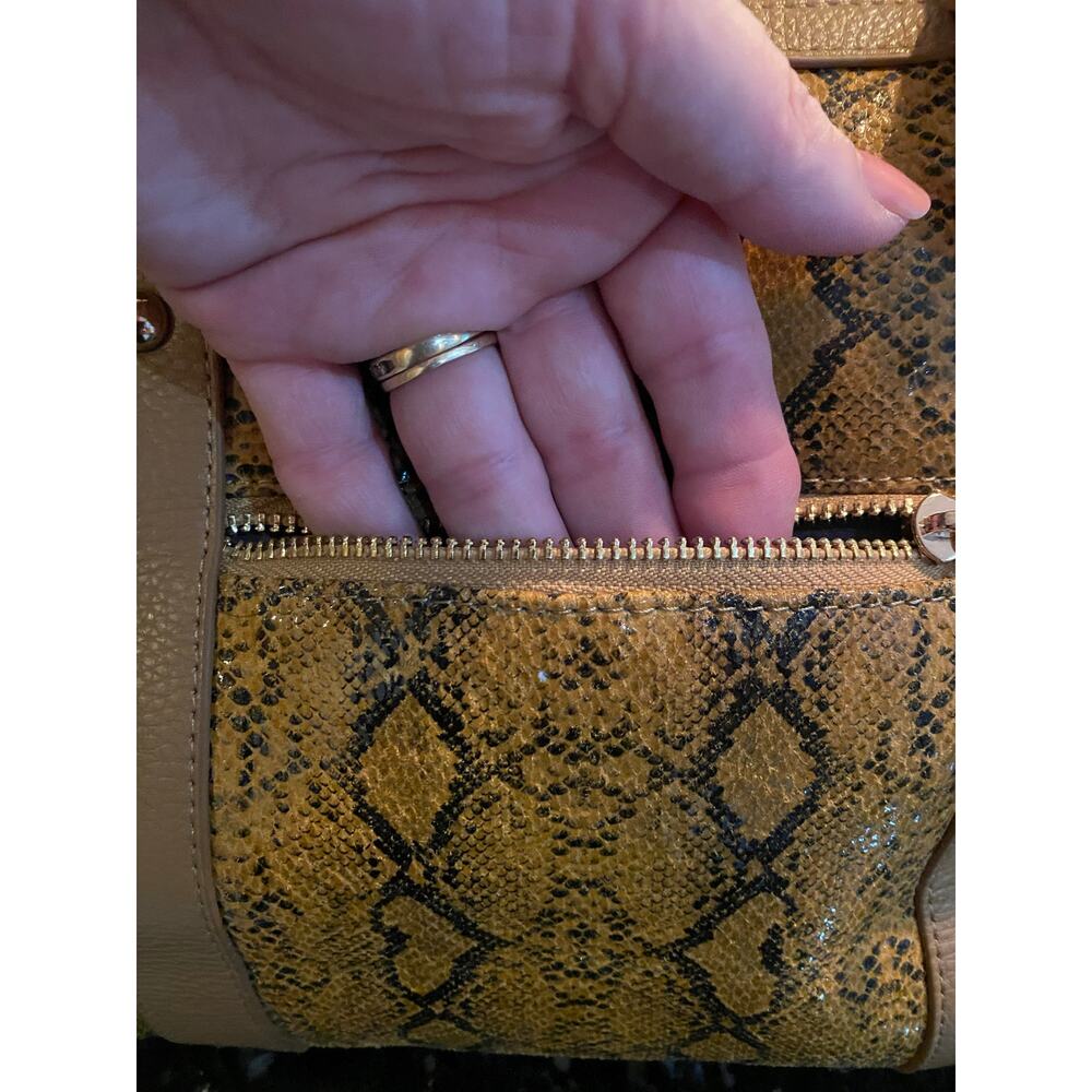 Terzetto Leather Satchel Bag Purse Brown Embossed Snakeskin Animal Print NWT - Picture 11 of 11